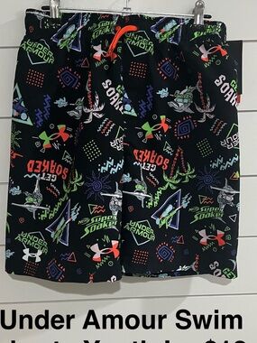 Under Armour Black Swim Shorts with Neon Graphic Print